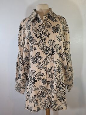 Harve Benard Women's Linen Cotton Cream Floral Button-Up Top 2X